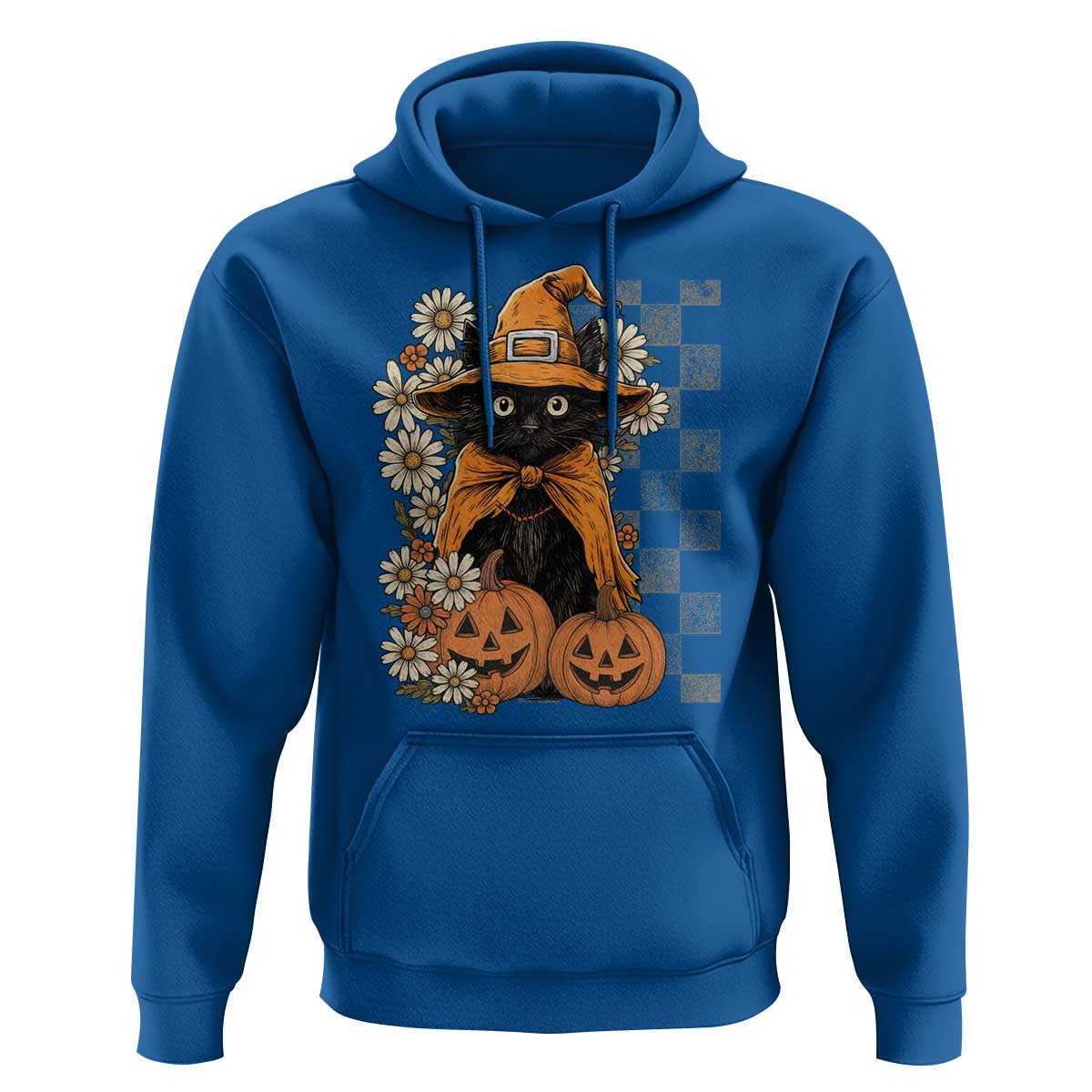 Boho Cat Wild Flowers Hoodie Vintage Autumn Cozy Black Cat Pumpkin Halloween