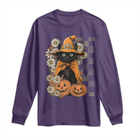 Boho Cat Wild Flowers Long Sleeve Shirt Vintage Autumn Cozy Black Cat Pumpkin Halloween
