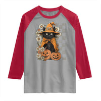 Boho Cat Wild Flowers Raglan Shirt Vintage Autumn Cozy Black Cat Pumpkin Halloween