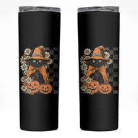 Boho Cat Wild Flowers Skinny Tumbler Vintage Autumn Cozy Black Cat Pumpkin Halloween