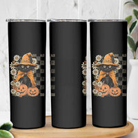 Boho Cat Wild Flowers Skinny Tumbler Vintage Autumn Cozy Black Cat Pumpkin Halloween