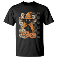 Boho Cat Wild Flowers T Shirt Vintage Autumn Cozy Black Cat Pumpkin Halloween