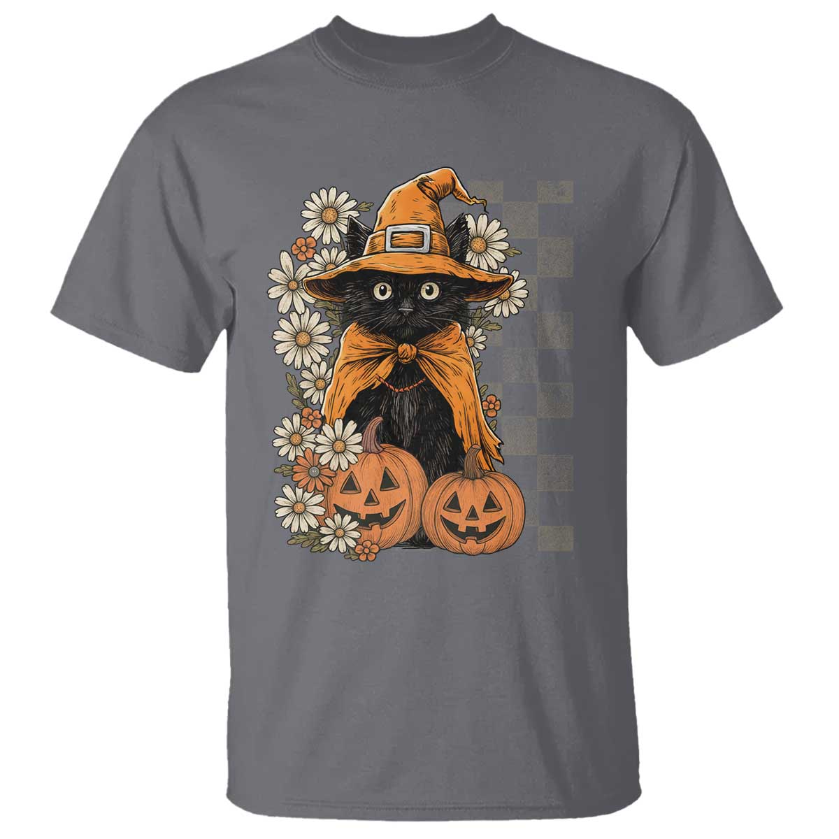 Boho Cat Wild Flowers T Shirt Vintage Autumn Cozy Black Cat Pumpkin Halloween