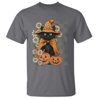 Boho Cat Wild Flowers T Shirt Vintage Autumn Cozy Black Cat Pumpkin Halloween