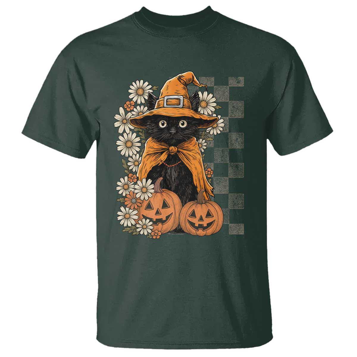 Boho Cat Wild Flowers T Shirt Vintage Autumn Cozy Black Cat Pumpkin Halloween