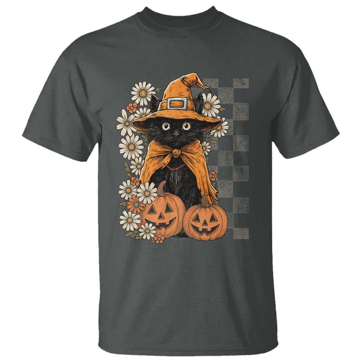 Boho Cat Wild Flowers T Shirt Vintage Autumn Cozy Black Cat Pumpkin Halloween