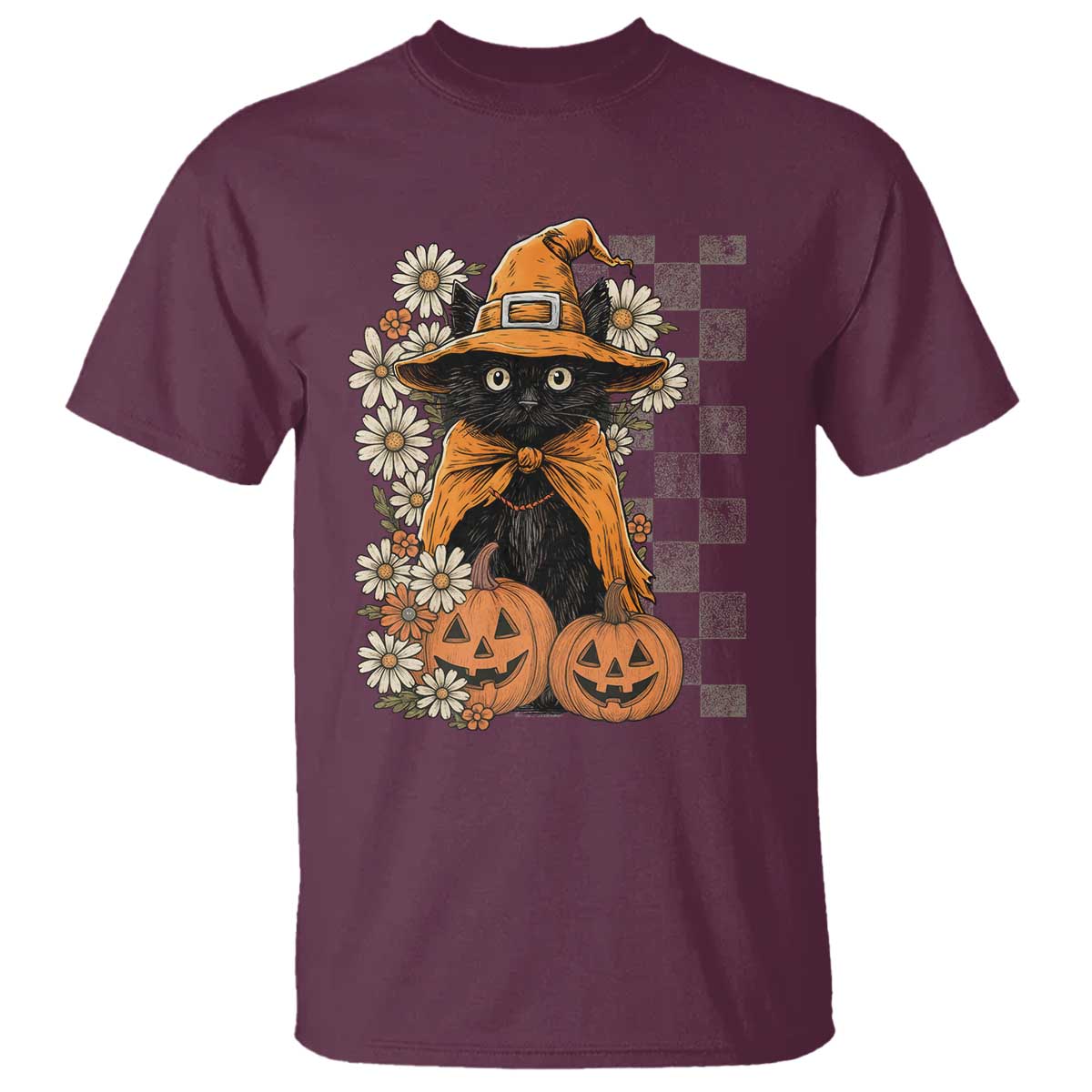 Boho Cat Wild Flowers T Shirt Vintage Autumn Cozy Black Cat Pumpkin Halloween