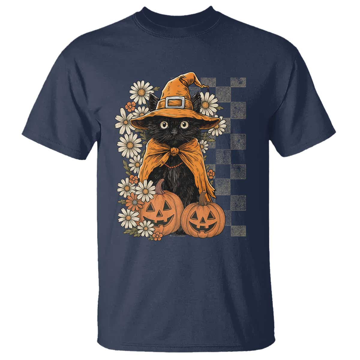 Boho Cat Wild Flowers T Shirt Vintage Autumn Cozy Black Cat Pumpkin Halloween
