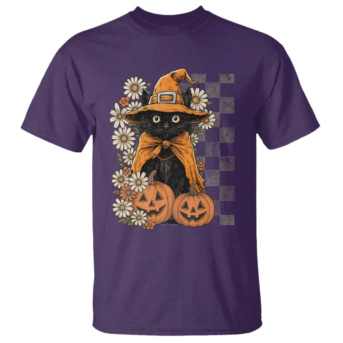 Boho Cat Wild Flowers T Shirt Vintage Autumn Cozy Black Cat Pumpkin Halloween