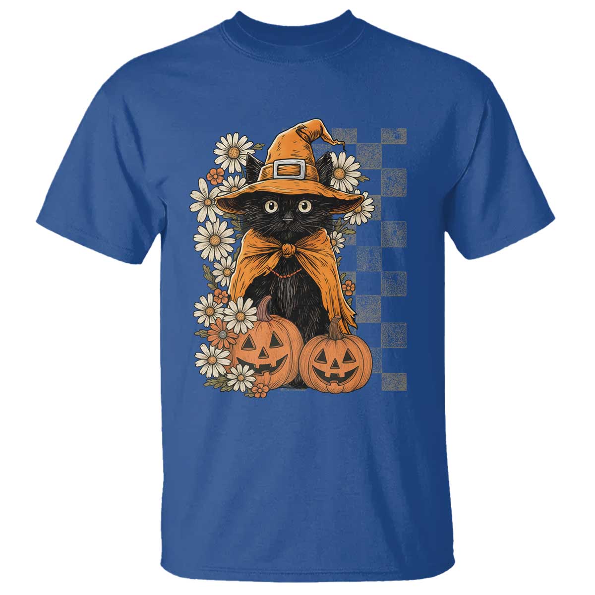 Boho Cat Wild Flowers T Shirt Vintage Autumn Cozy Black Cat Pumpkin Halloween