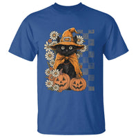 Boho Cat Wild Flowers T Shirt Vintage Autumn Cozy Black Cat Pumpkin Halloween