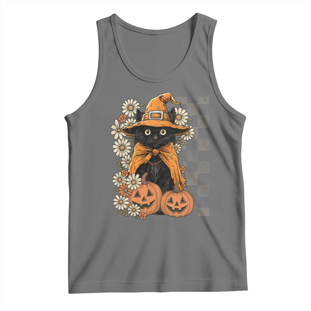 Boho Cat Wild Flowers Tank Top Vintage Autumn Cozy Black Cat Pumpkin Halloween