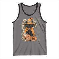 Boho Cat Wild Flowers Tank Top Vintage Autumn Cozy Black Cat Pumpkin Halloween
