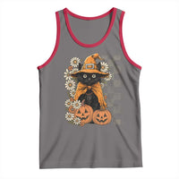 Boho Cat Wild Flowers Tank Top Vintage Autumn Cozy Black Cat Pumpkin Halloween