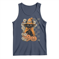 Boho Cat Wild Flowers Tank Top Vintage Autumn Cozy Black Cat Pumpkin Halloween