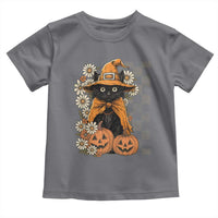Boho Cat Wild Flowers Toddler T Shirt Vintage Autumn Cozy Black Cat Pumpkin Halloween