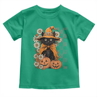 Boho Cat Wild Flowers Toddler T Shirt Vintage Autumn Cozy Black Cat Pumpkin Halloween