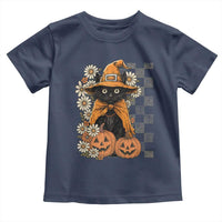 Boho Cat Wild Flowers Toddler T Shirt Vintage Autumn Cozy Black Cat Pumpkin Halloween