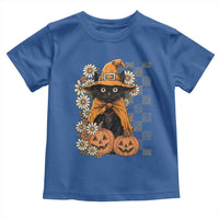 Boho Cat Wild Flowers Toddler T Shirt Vintage Autumn Cozy Black Cat Pumpkin Halloween