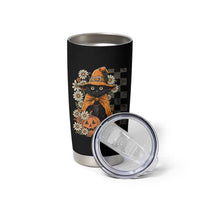 Boho Cat Wild Flowers Tumbler Cup Vintage Autumn Cozy Black Cat Pumpkin Halloween