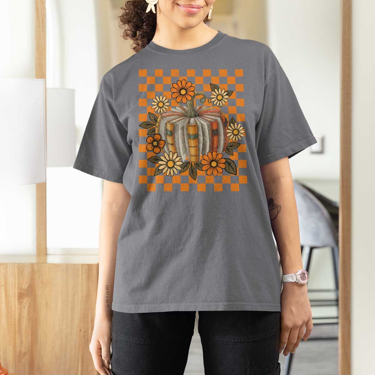 Book Pumpkin T Shirt For Women Fall Halloween Book Lover Bookish Gift - Wonder Print Shop