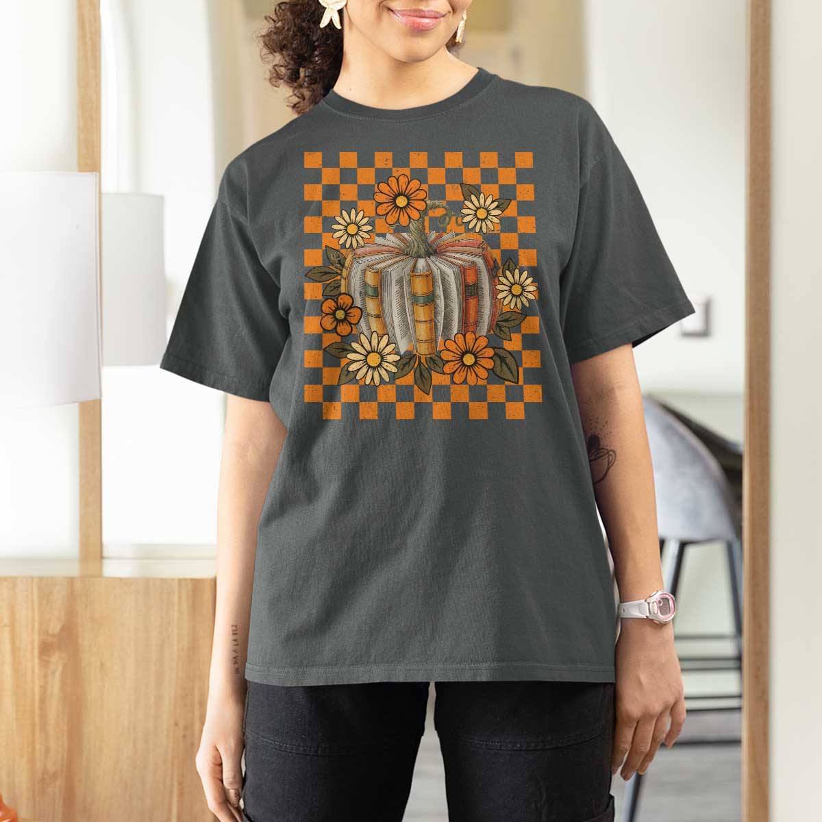 Book Pumpkin T Shirt For Women Fall Halloween Book Lover Bookish Gift - Wonder Print Shop