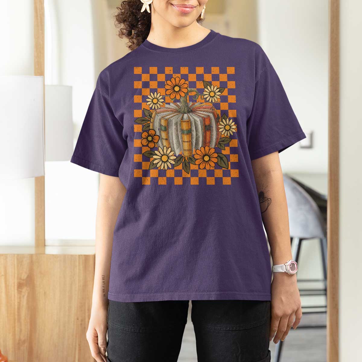 Book Pumpkin T Shirt For Women Fall Halloween Book Lover Bookish Gift - Wonder Print Shop