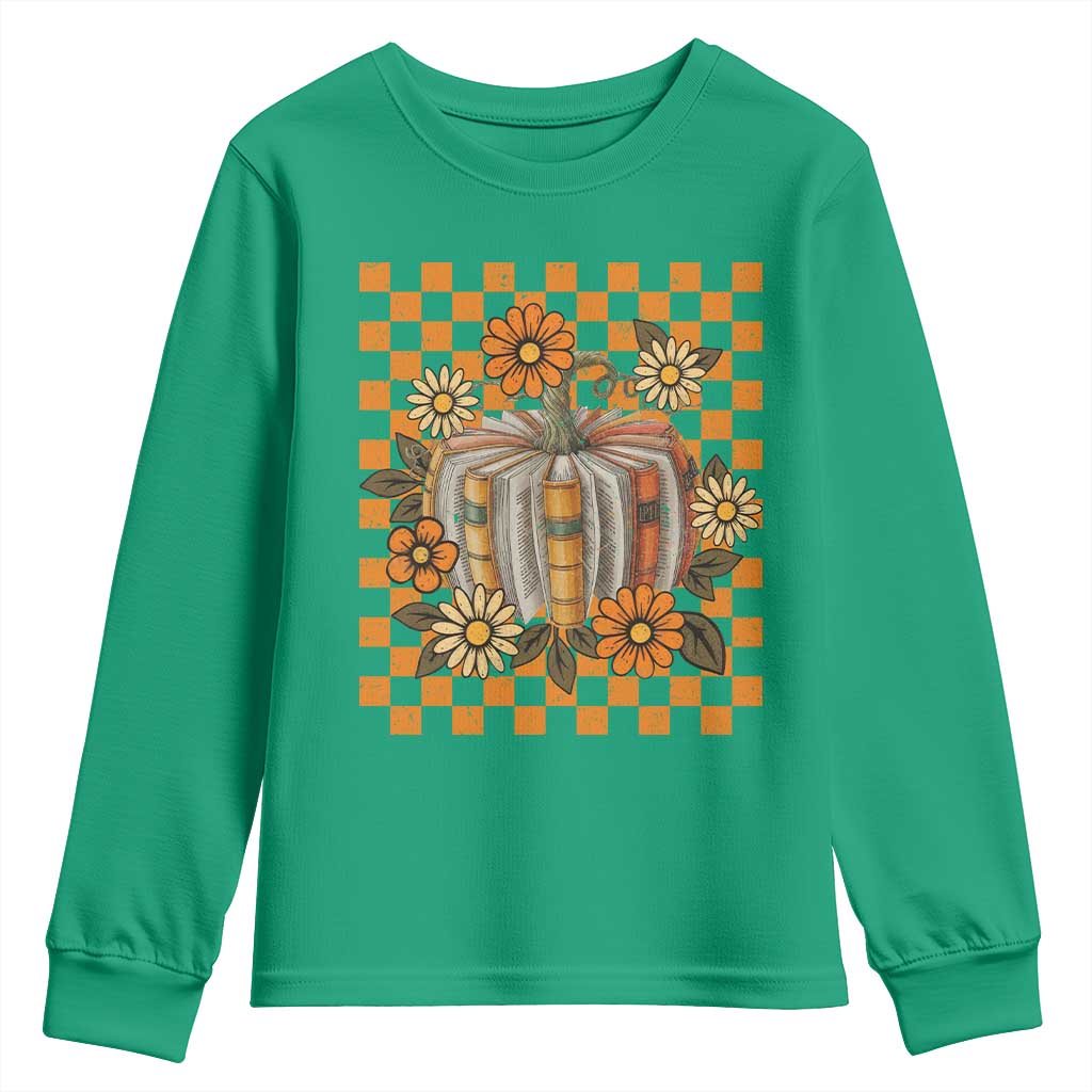 Book Pumpkin Youth Sweatshirt Fall Halloween Book Lover Bookish Gift - Wonder Print Shop
