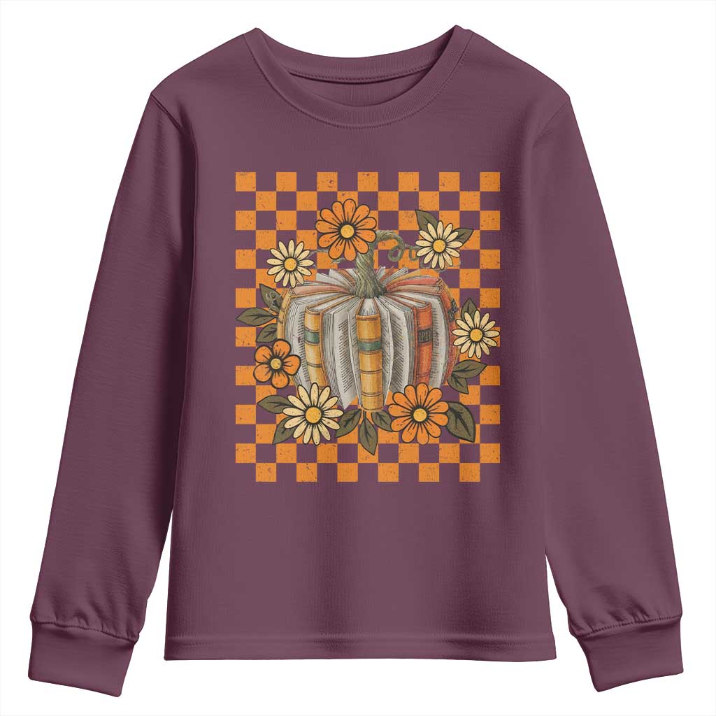 Book Pumpkin Youth Sweatshirt Fall Halloween Book Lover Bookish Gift - Wonder Print Shop