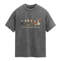 Halloween Funny Goose Costume Washed Cotton T-Shirt Funny Spooky Season Horror Movie