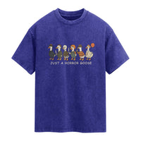 Halloween Funny Goose Costume Washed Cotton T-Shirt Funny Spooky Season Horror Movie