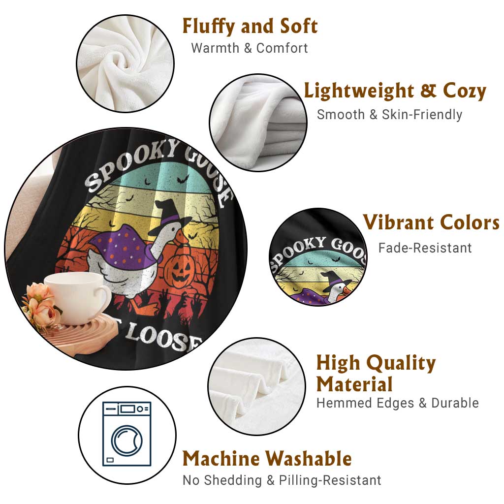 Witchy Silly Goose Throw Blanket Retro Girly Halloween Spooky Goose Lover - Wonder Print Shop