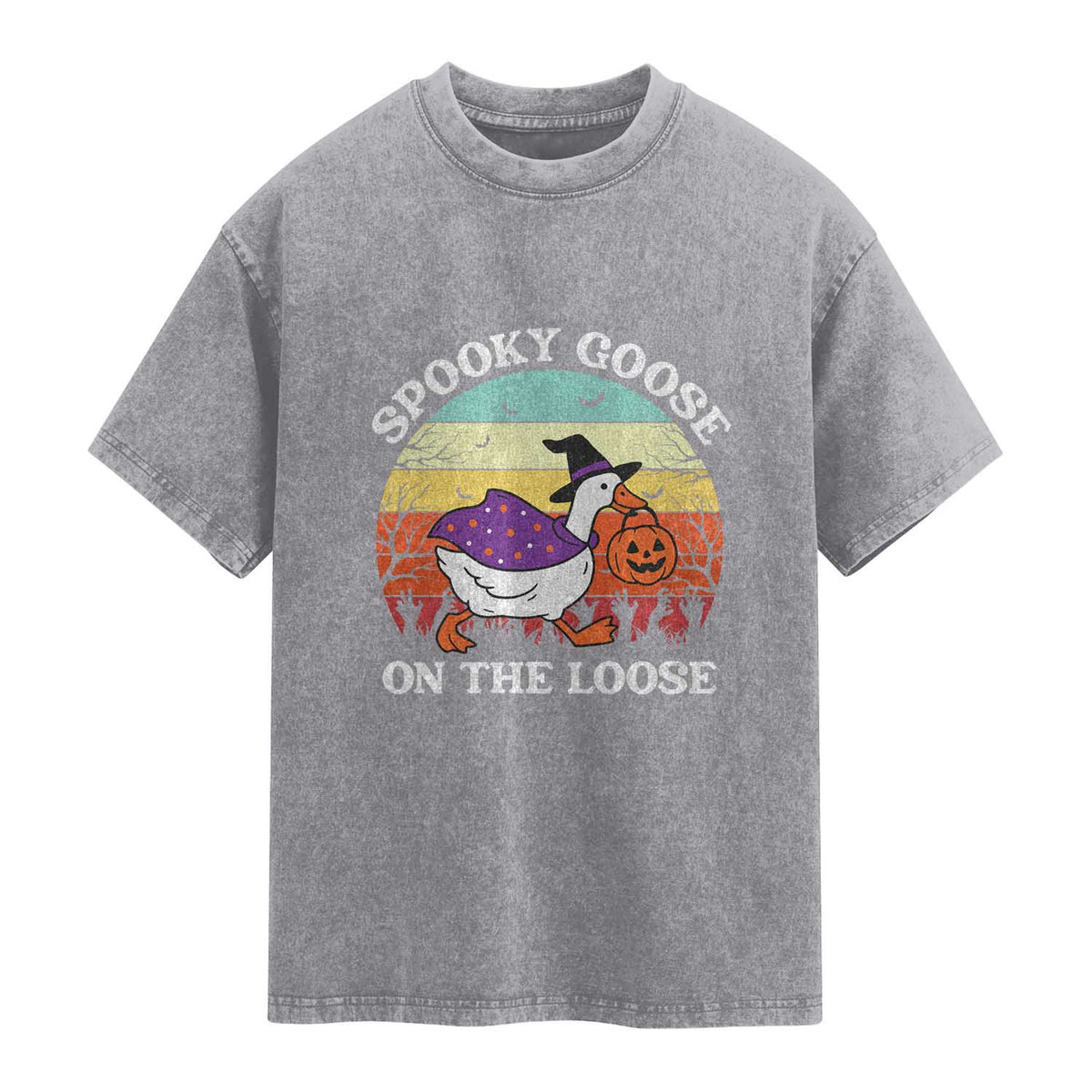 Witchy Silly Goose Washed Cotton T-Shirt Retro Girly Halloween Spooky Goose Lover