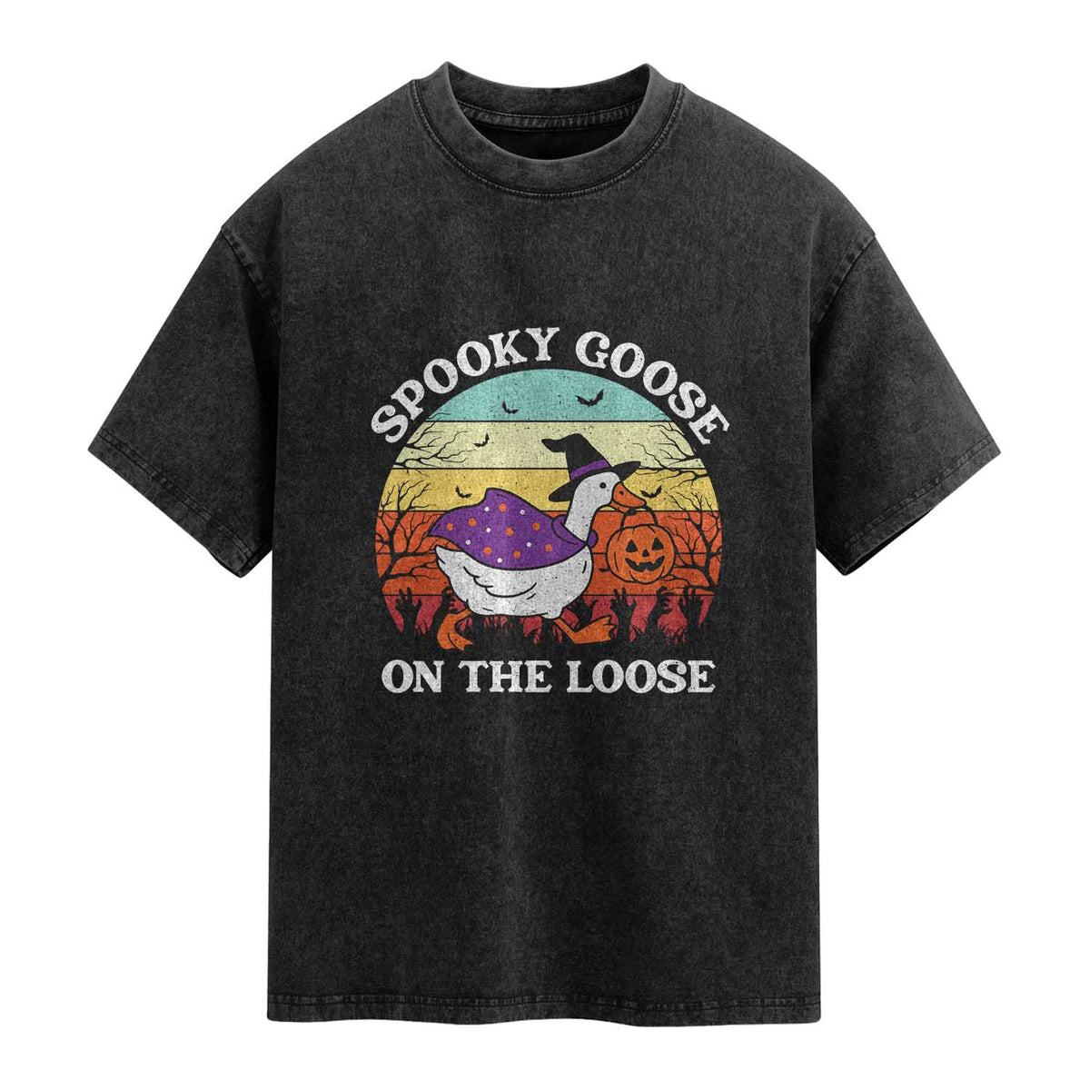 Witchy Silly Goose Washed Cotton T-Shirt Retro Girly Halloween Spooky Goose Lover
