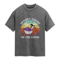 Witchy Silly Goose Washed Cotton T-Shirt Retro Girly Halloween Spooky Goose Lover