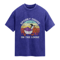Witchy Silly Goose Washed Cotton T-Shirt Retro Girly Halloween Spooky Goose Lover
