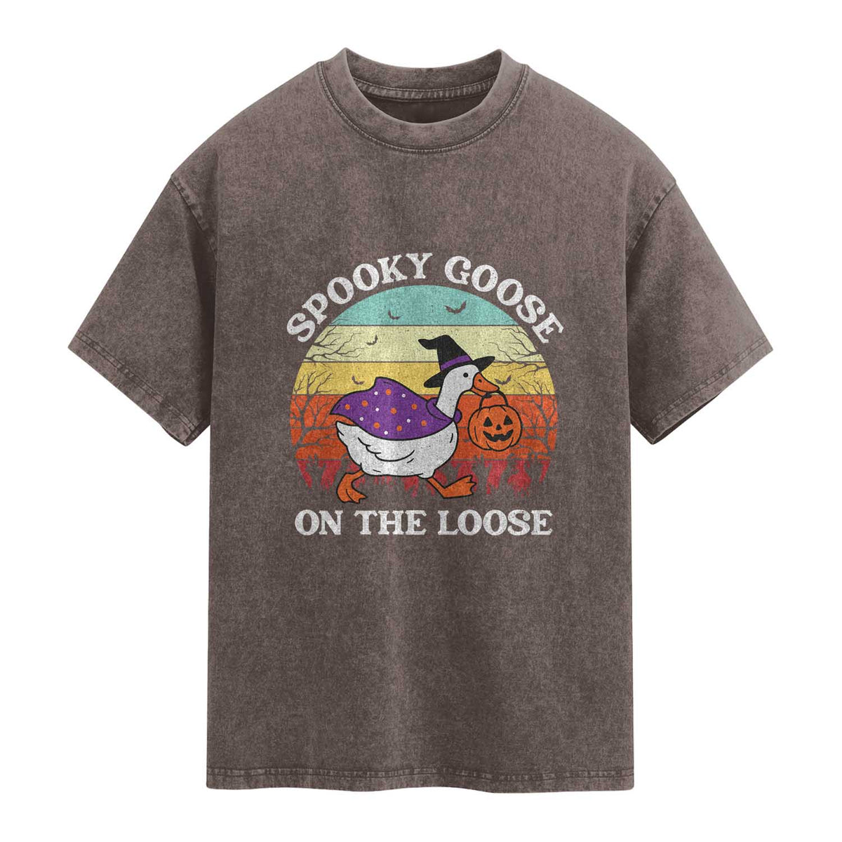 Witchy Silly Goose Washed Cotton T-Shirt Retro Girly Halloween Spooky Goose Lover