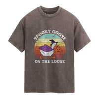 Witchy Silly Goose Washed Cotton T-Shirt Retro Girly Halloween Spooky Goose Lover