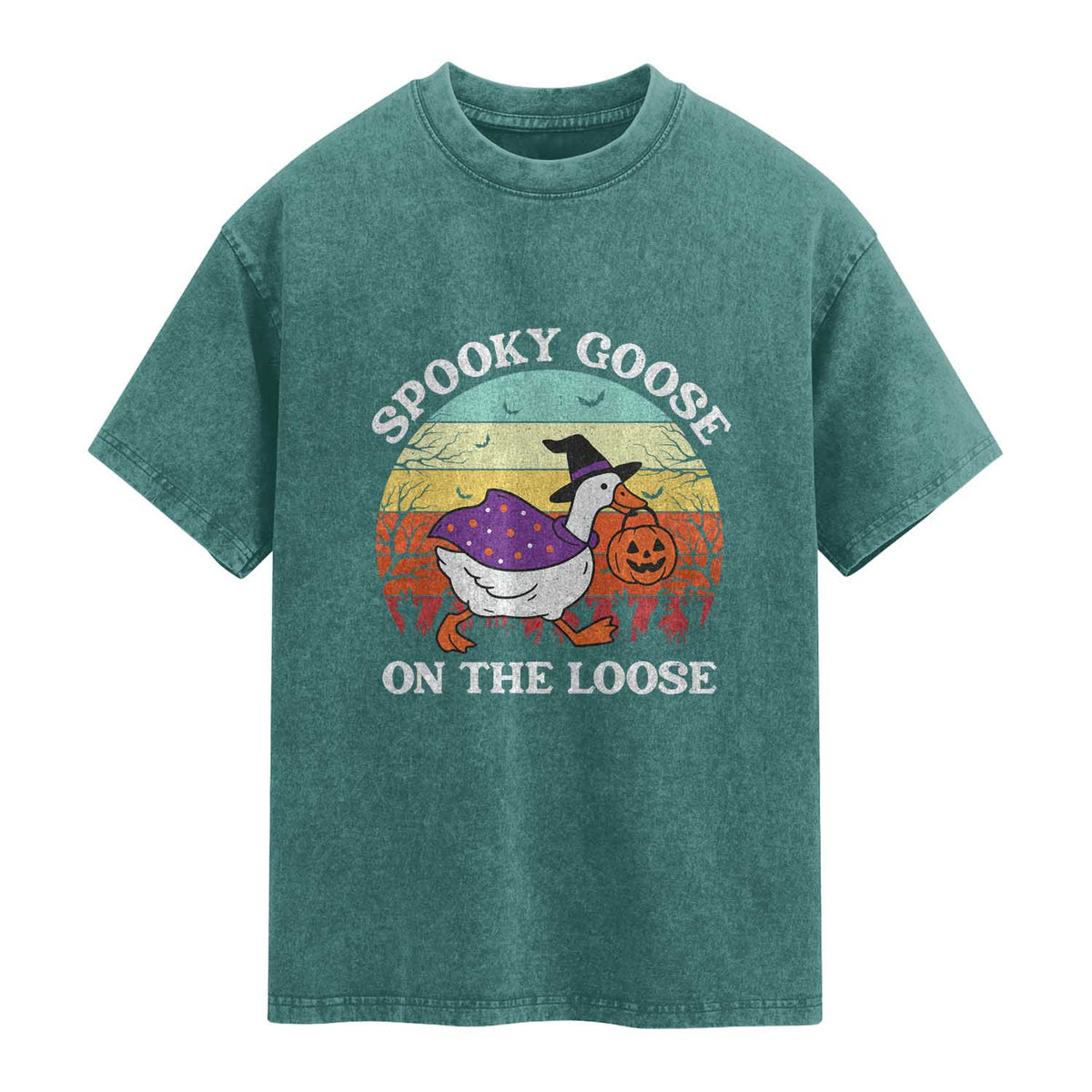 Witchy Silly Goose Washed Cotton T-Shirt Retro Girly Halloween Spooky Goose Lover