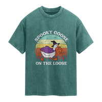 Witchy Silly Goose Washed Cotton T-Shirt Retro Girly Halloween Spooky Goose Lover