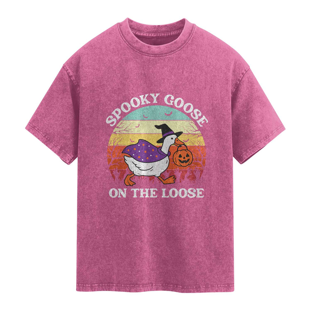 Witchy Silly Goose Washed Cotton T-Shirt Retro Girly Halloween Spooky Goose Lover
