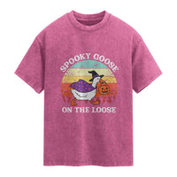 Witchy Silly Goose Washed Cotton T-Shirt Retro Girly Halloween Spooky Goose Lover