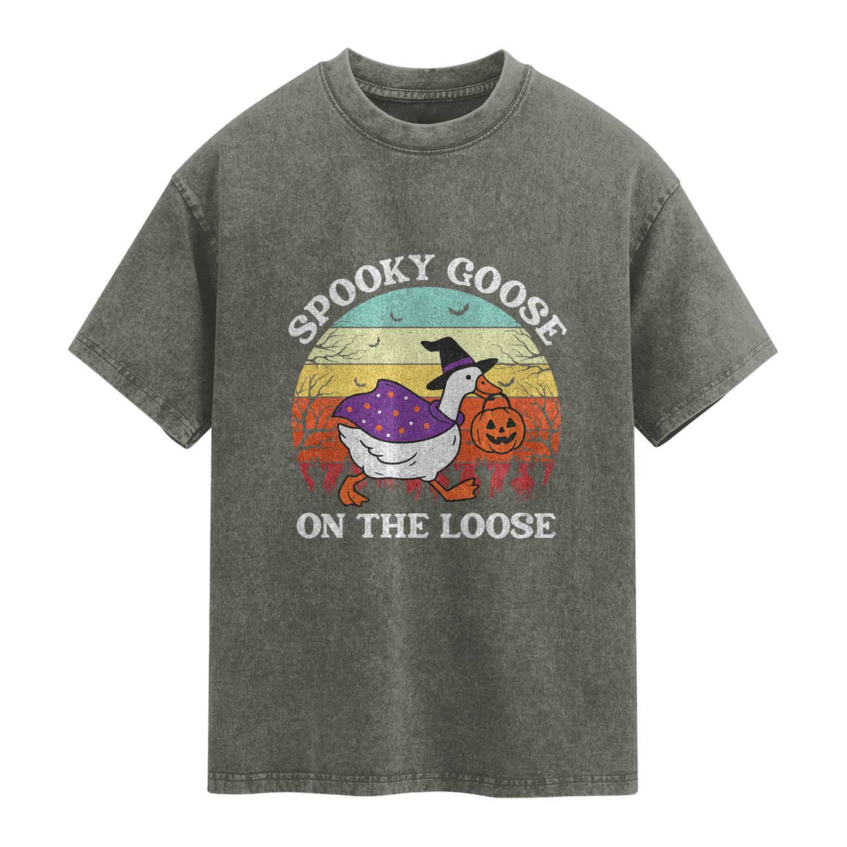 Witchy Silly Goose Washed Cotton T-Shirt Retro Girly Halloween Spooky Goose Lover