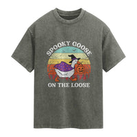 Witchy Silly Goose Washed Cotton T-Shirt Retro Girly Halloween Spooky Goose Lover