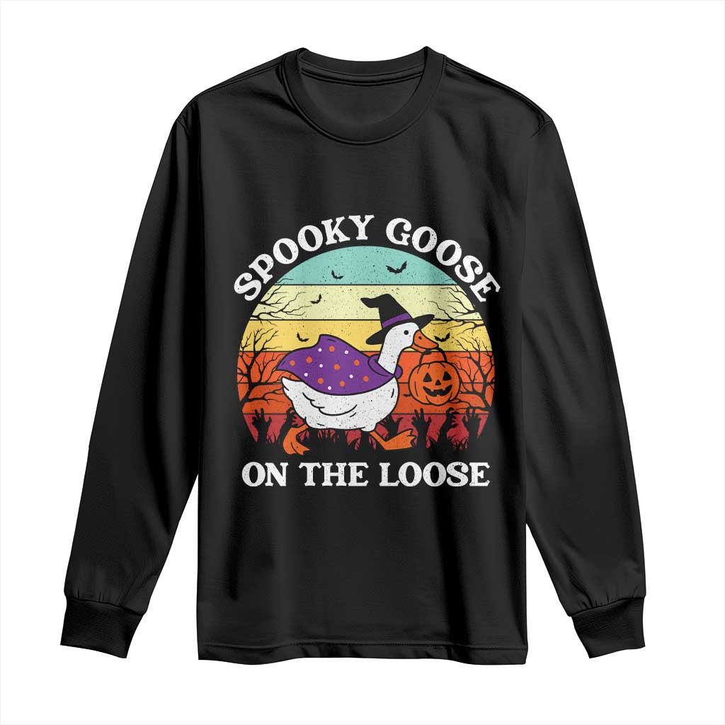 Witchy Silly Goose Long Sleeve Shirt Retro Girly Halloween Spooky Goose Lover - Wonder Print Shop