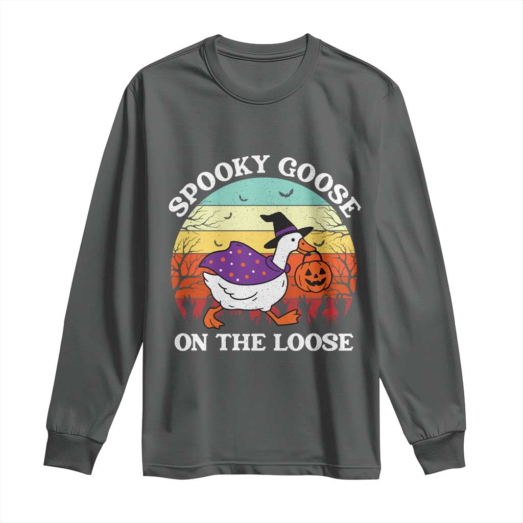 Witchy Silly Goose Long Sleeve Shirt Retro Girly Halloween Spooky Goose Lover - Wonder Print Shop