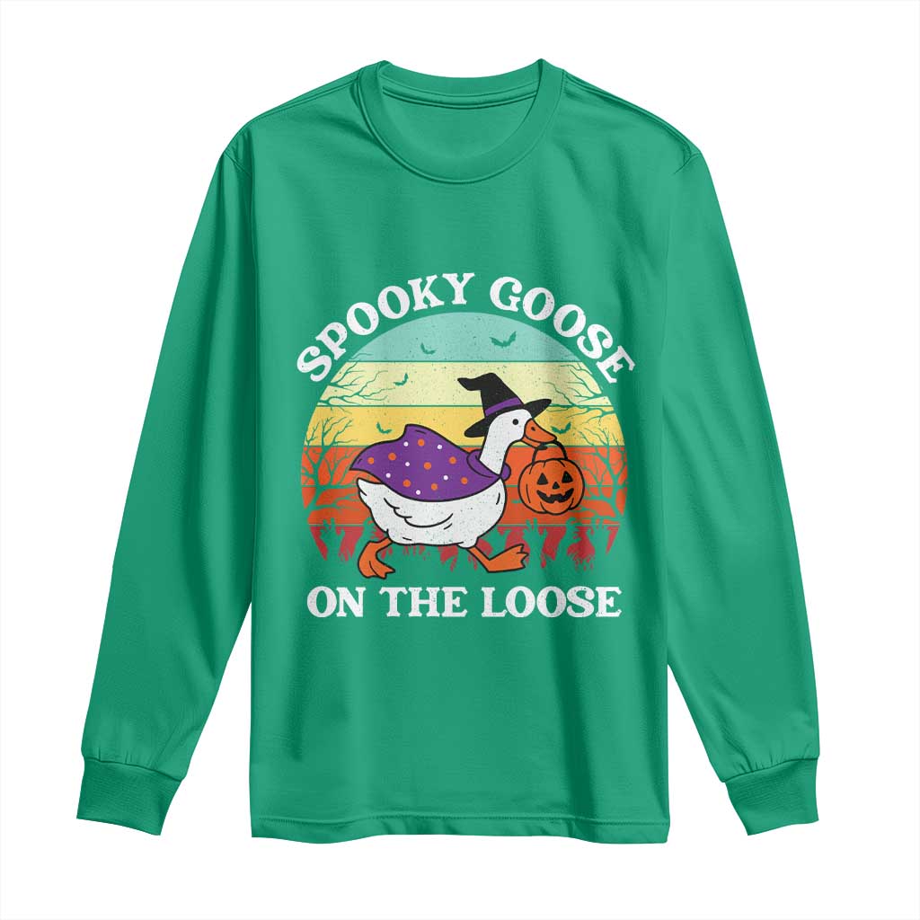 Witchy Silly Goose Long Sleeve Shirt Retro Girly Halloween Spooky Goose Lover - Wonder Print Shop