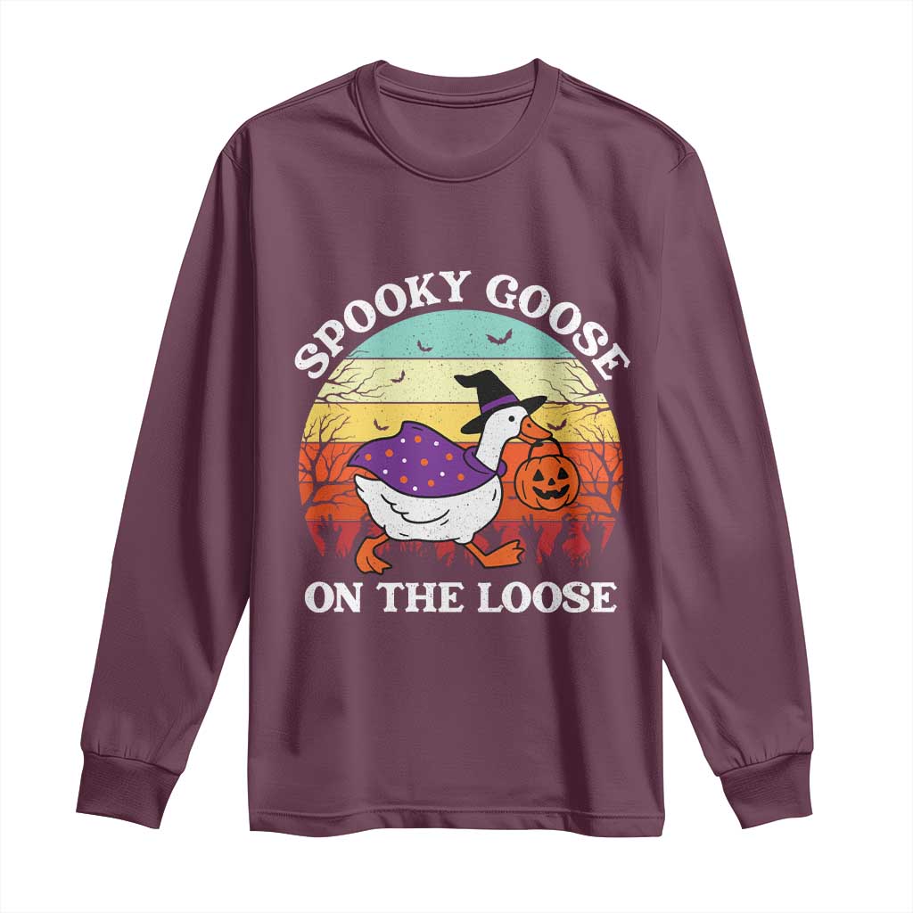 Witchy Silly Goose Long Sleeve Shirt Retro Girly Halloween Spooky Goose Lover - Wonder Print Shop