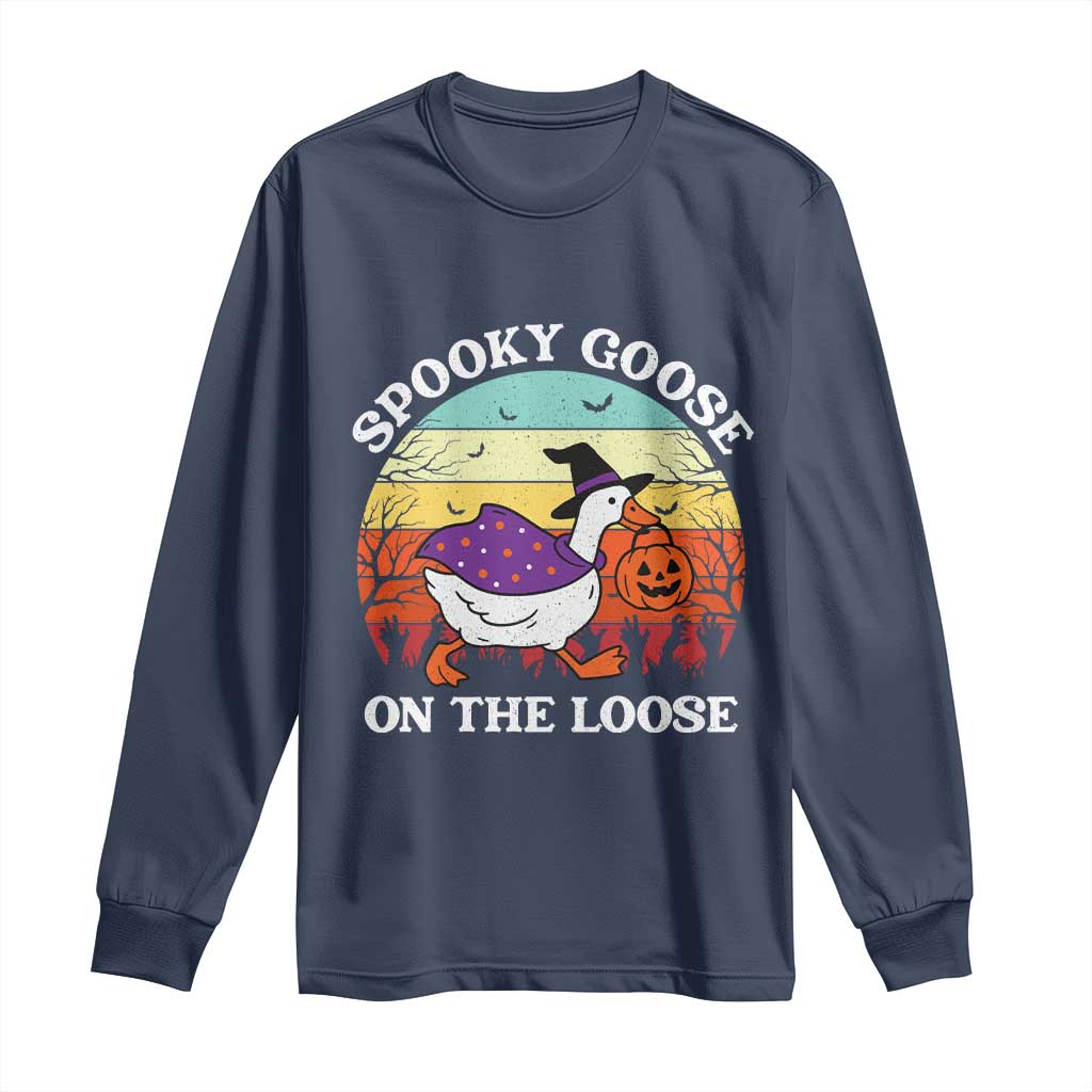 Witchy Silly Goose Long Sleeve Shirt Retro Girly Halloween Spooky Goose Lover - Wonder Print Shop