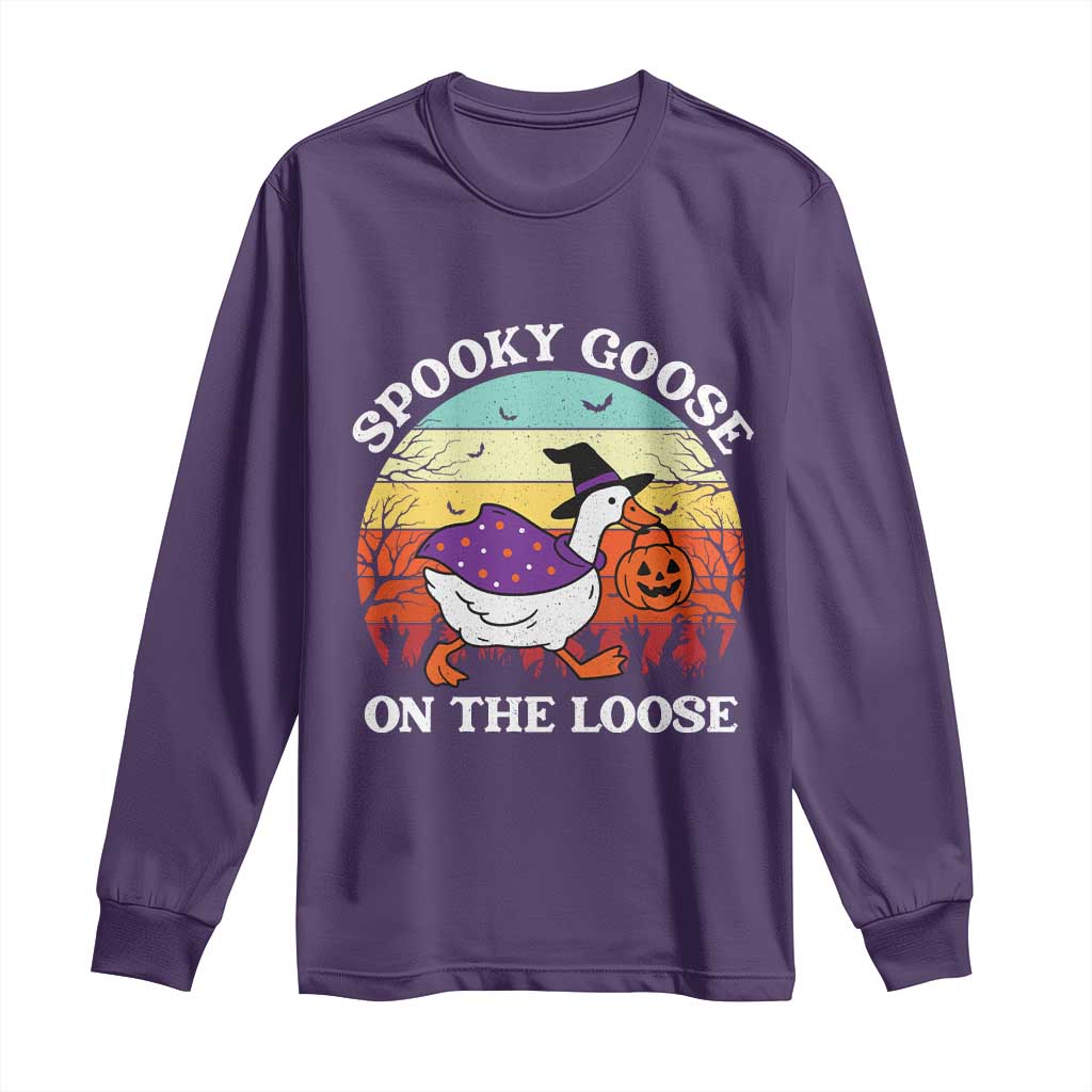 Witchy Silly Goose Long Sleeve Shirt Retro Girly Halloween Spooky Goose Lover - Wonder Print Shop